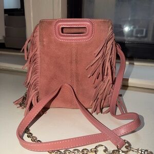 Maje Suede Crossbody Bag with Fringe - Dusty Pink